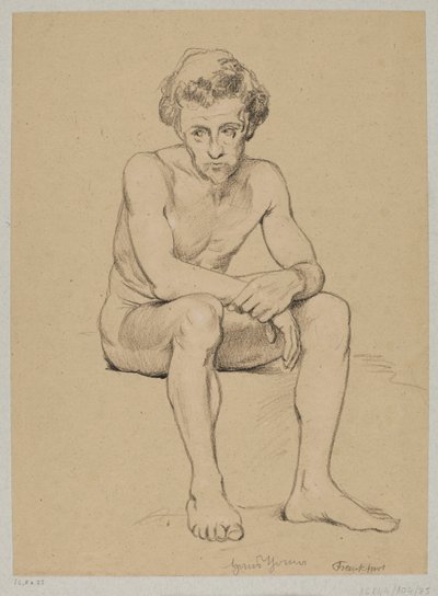 Nu de um homem sentado de Hans Thoma