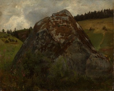Bloco rochoso num vale coberto de prados de Hans Thoma