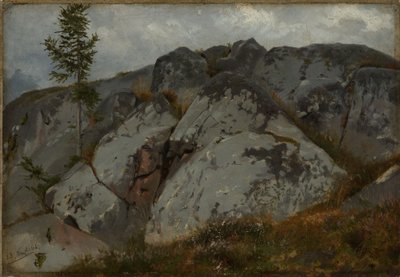Blocos rochosos com pinheirinhos de Hans Thoma
