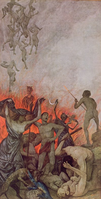Inferno, ilustração de &39;Festkalender&39; publicado em Leipzig c.1910 de Hans Thoma