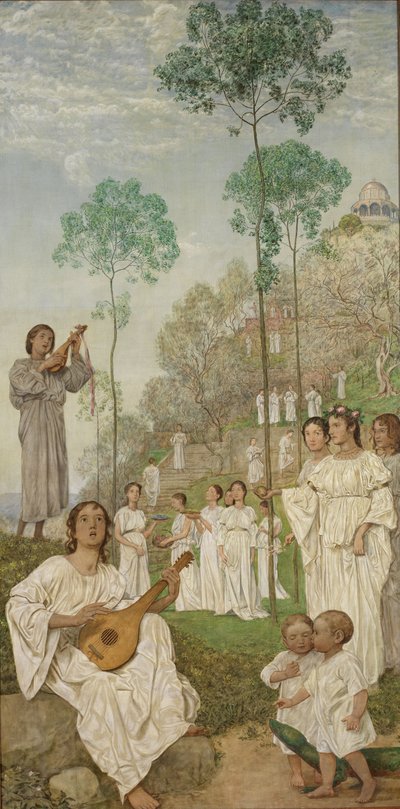 Tríptico da Páscoa: Os Campos dos Bem-Aventurados (O Paraíso) de Hans Thoma