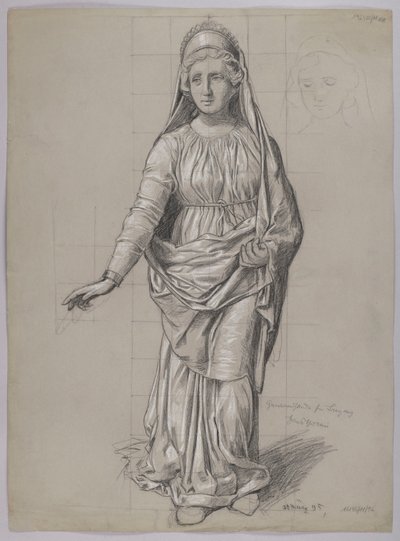 Projecto de figurino para Fricka, verso: esboço de figurino para uma valquíria de Hans Thoma