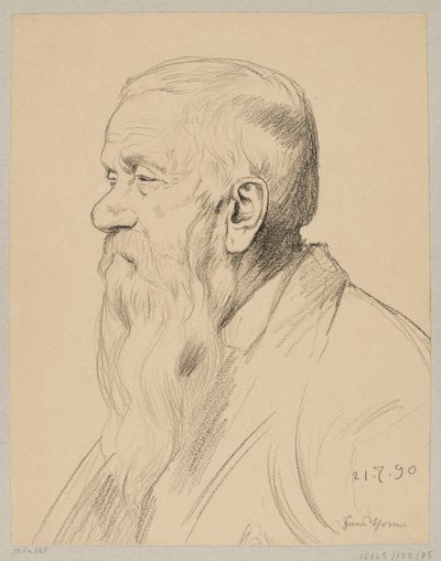 Um ancião de barba comprida, retratado de perfil de Hans Thoma