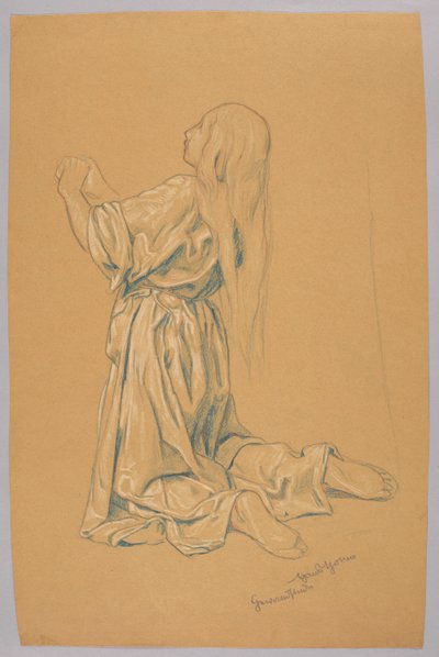 Estudo de uma mulher ajoelhada de Hans Thoma