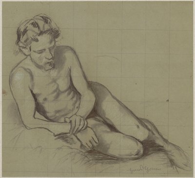 Estudo de um homem nu deitado sobre o lado direito de Hans Thoma