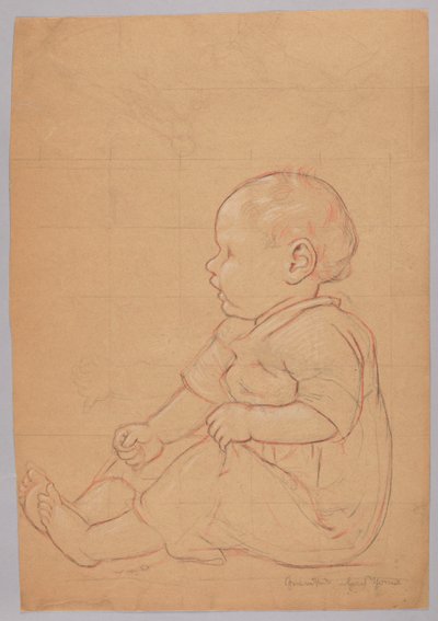 Estudo de uma criança sentada, verso: um velho sentado numa pedra de Hans Thoma