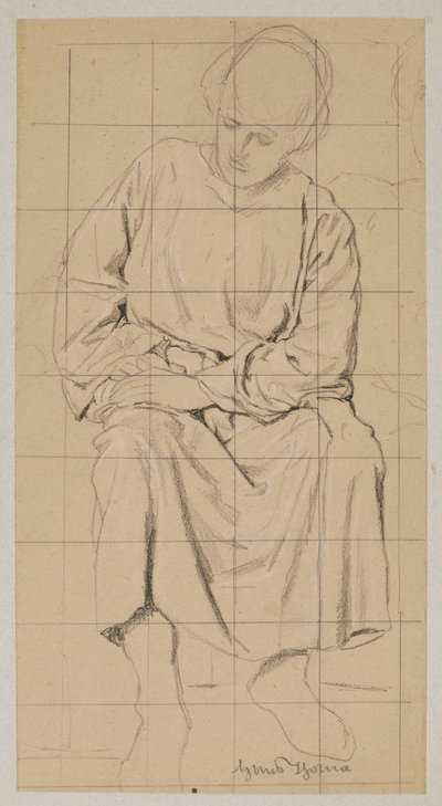 Estudo de uma figura sentada com uma túnica comprida de Hans Thoma