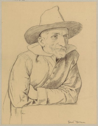 Estudo de um homem idoso, barbudo e de chapéu de Hans Thoma