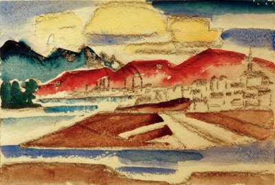Paisagem com montanhas vermelhas de Hans Thuar