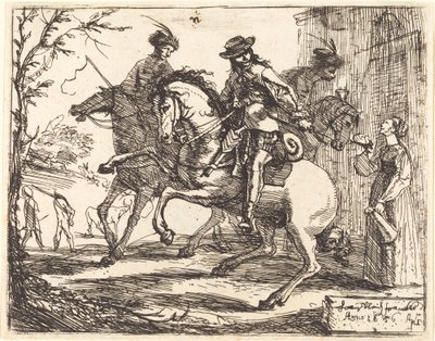 Três cavaleiros antes de uma pousada de Hans Ulrich Franck