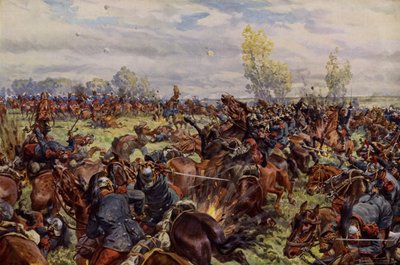Lutando durante a grande ofensiva francesa a oeste do Argonne, 25-30 de setembro de 1915 (lito colorido) de Hans W. (after) Schmidt