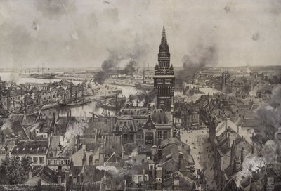 O bombardeamento de Dunquerque (litho) de Hans W. (after) Schmidt