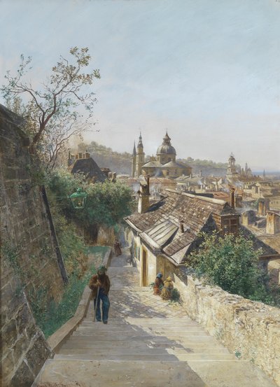 Vista do centro histórico de Salzburgo do Nonnbergstiege de Hans Witt