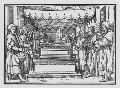 David nomeia um grupo de cantores e música para louvar ao Senhor, 1 Crônicas XVI, 4 de Hans after Holbein the Younger