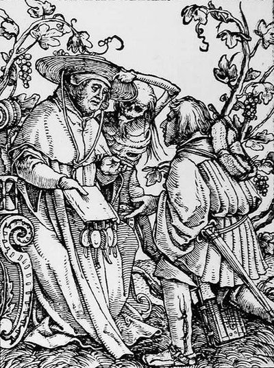 Morte e o Cardeal, de A Dança da Morte, gravada por Hans Lutzelburger, c.1538 de Hans after Holbein the Younger