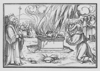 Elias, orando, é respondido pelo fogo do céu, 1 Reis XVIII, 38 de Hans after Holbein the Younger