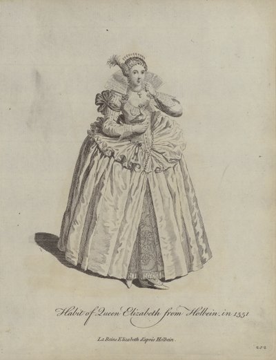 Hábito da rainha Elizabeth de Holbein em 1551 de Hans after Holbein the Younger