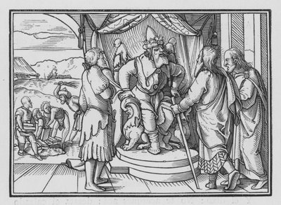 Faraó Chideth Moisés e Arão por Sua Mensagem, Êxodo V, 2 de Hans after Holbein the Younger