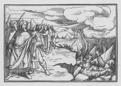 A Rebelião de Coré, Datã e Abirão, Números XVI, 33 de Hans after Holbein the Younger