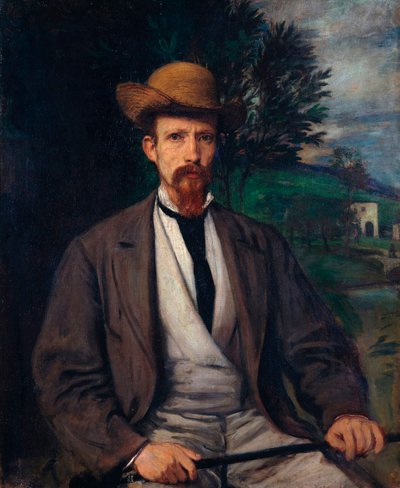 "Autoportrait au chapeau jaune" (Auto-retrato com chapéu amarelo) Peinture de Hans von Marees (1837-1887) Dim 97x80 cm Óleo sobre tela 1874 Staatliche Museen, Berlim de Hans von Marées