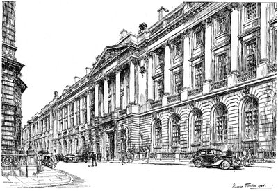 O exterior do RAC Clubhouse em Pall Mall, Londres, 1946. de Hanslip Fletcher