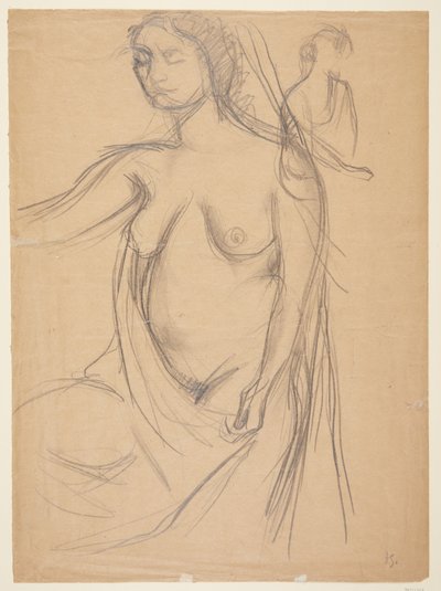 Modelo feminino, perfil de três quartos à esquerda, cortado nos joelhos e um pequeno estudo de modelo de Harald Giersing