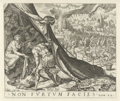Achan enterra o saque na sua tenda
Não roubarás
Os dez mandamentos (título da série) de Harmen Jansz Muller