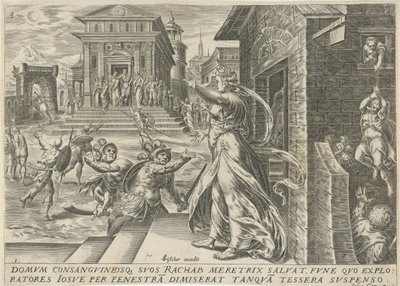 Rahab deixa os espiões escapar através da janela
A história de Joshua (título da série) de Harmen Jansz Muller
