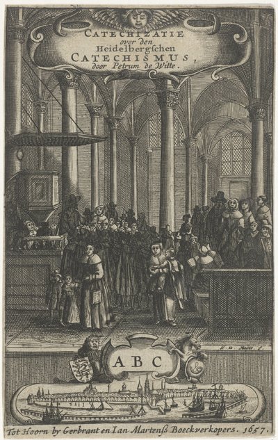 Interior da igreja
Página de título para: P. de Witte, Catechizatie over den Heidelbergschen catechism, 1657 de Harmen de Mayer