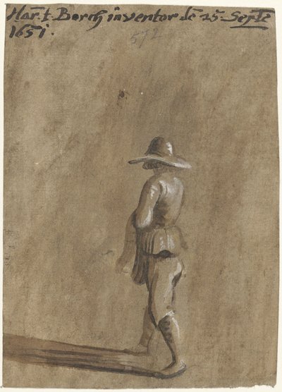 Rapaz com chapéu de abas largas, a andar para a esquerda de Harmen ter Borch