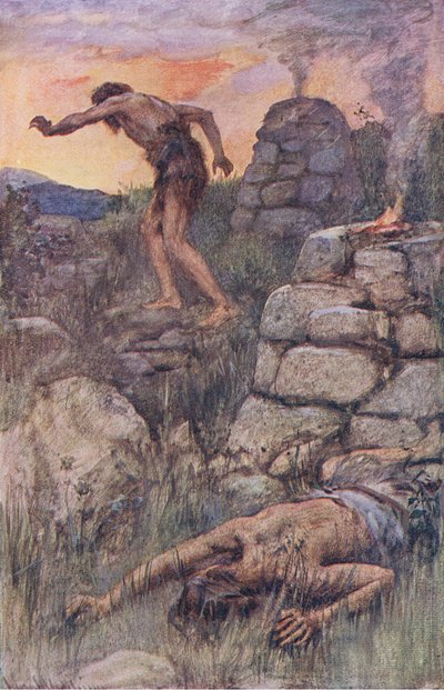 Caim e Abel, ilustração de imagens que ensinam a série de coroa, 1920 de Harold Copping