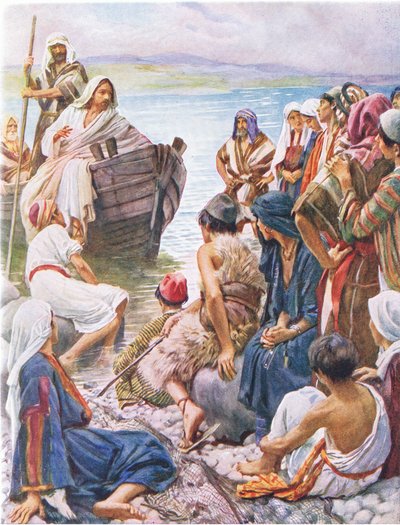 Cristo pregando a partir do barco, ilustração deHarold Copping Pictures: The Crown Series, c.1920s de Harold Copping