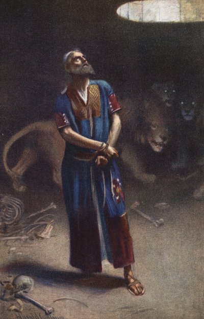 Daniel na cova dos leões (litografia a cores) de Harold Copping