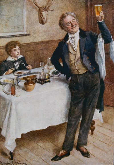 David Copperfield e o garçom amigável, ilustração para &39;Character Sketches from Dickens&39; compilada por BW Matz, 1924 de Harold Copping