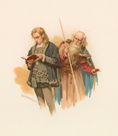 Hamlet lendo, com Polonius para trás de Harold Copping