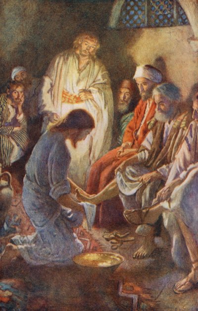 Novo Testamento: Uma lição de humildade (litografia a cores) de Harold Copping
