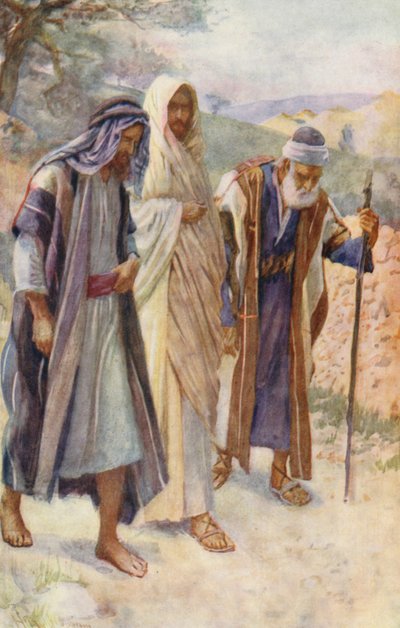 Novo Testamento: A Caminhada para Emaús (litografia a cores) de Harold Copping