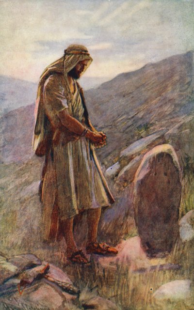 Antigo Testamento: O voto de Jacob (litografia a cores) de Harold Copping