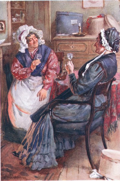 Sarah Gamp e Betsey Prig, ilustrações para Character Sketches de Dickens compiladas por BW Matz, 1924 de Harold Copping