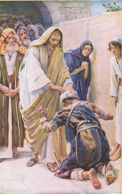 A cura do leproso, ilustração deHarold Copping Pictures: The Crown Series, c.1920s de Harold Copping