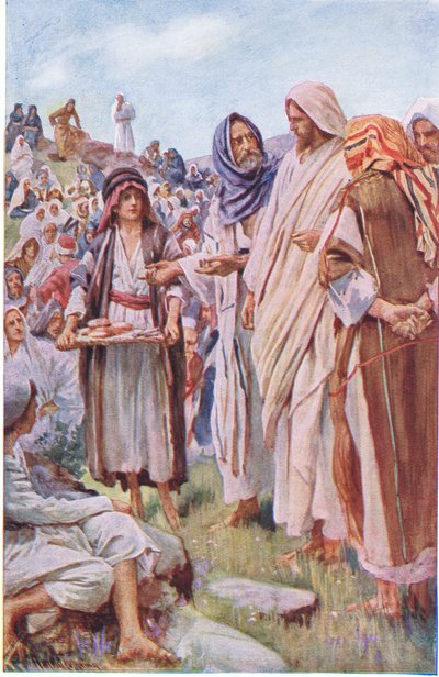 Os pães e os peixes, ilustração deHarold Copping Pictures: The Crown Series, c.1920s de Harold Copping