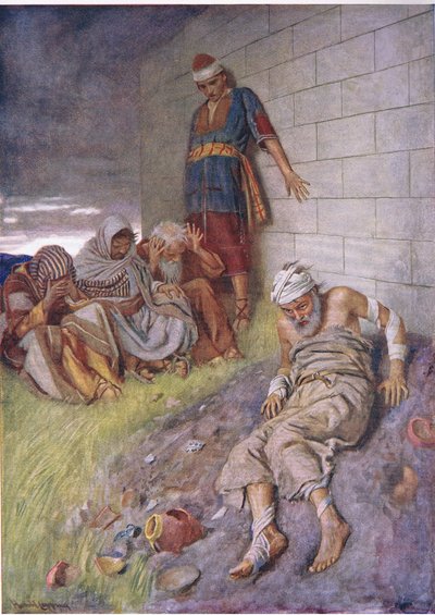 A paciência de Job, ilustração de imagens que ensinam a série de coroa, 1920 de Harold Copping