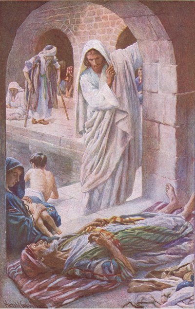 A piscina de Bethesda, ilustração deHarold Copping Pictures: The Crown Series, c.1920s de Harold Copping