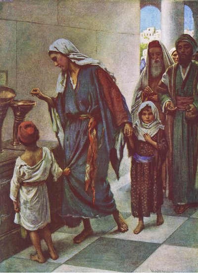 O presente da mulher pobre, ilustração deHarold Copping Pictures: The Crown Series, c.1920s de Harold Copping