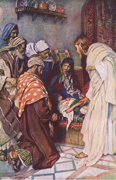 A criação da filha de Jairuss, ilustração deHarold Copping Pictures: The Crown Series, c.1920s de Harold Copping