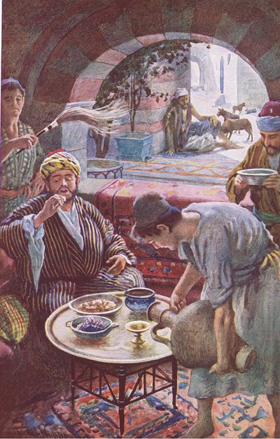 O homem rico e Lázaro, ilustração deHarold Copping Pictures: The Crown Series, c.1920s de Harold Copping