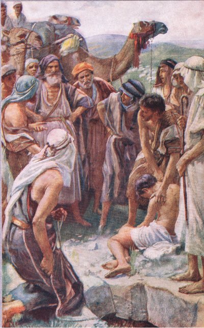 A venda de Joseph, ilustração de imagens que ensinam a série de coroa, 1920 de Harold Copping