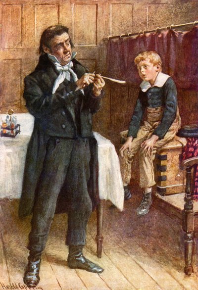 Wackford Squeers and the New Pupil (cor litho) de Harold Copping