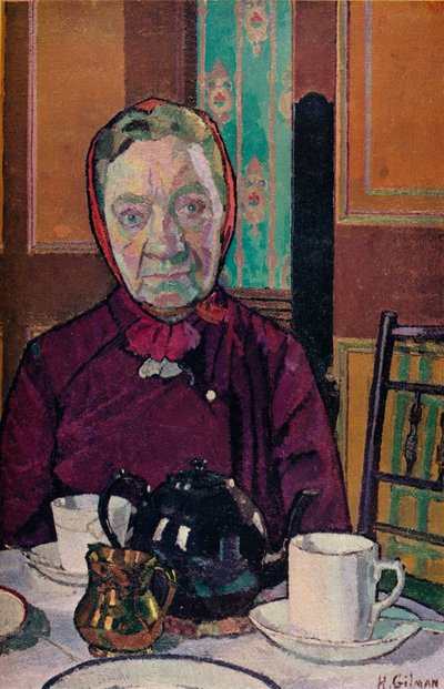 Sra. Mounter na mesa do café da manhã, 1916-17 de Harold Gilman