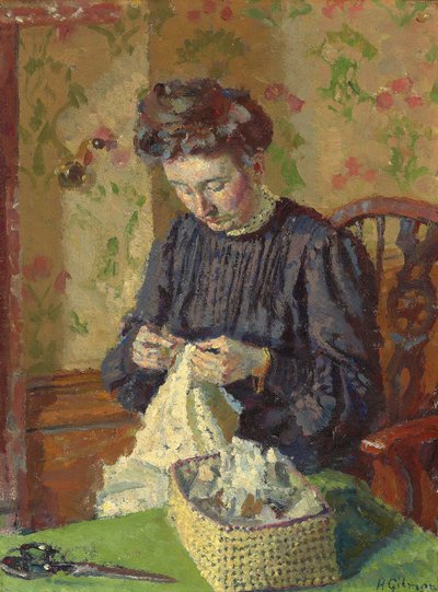 Costura de mulher, c. 1908 de Harold Gilman